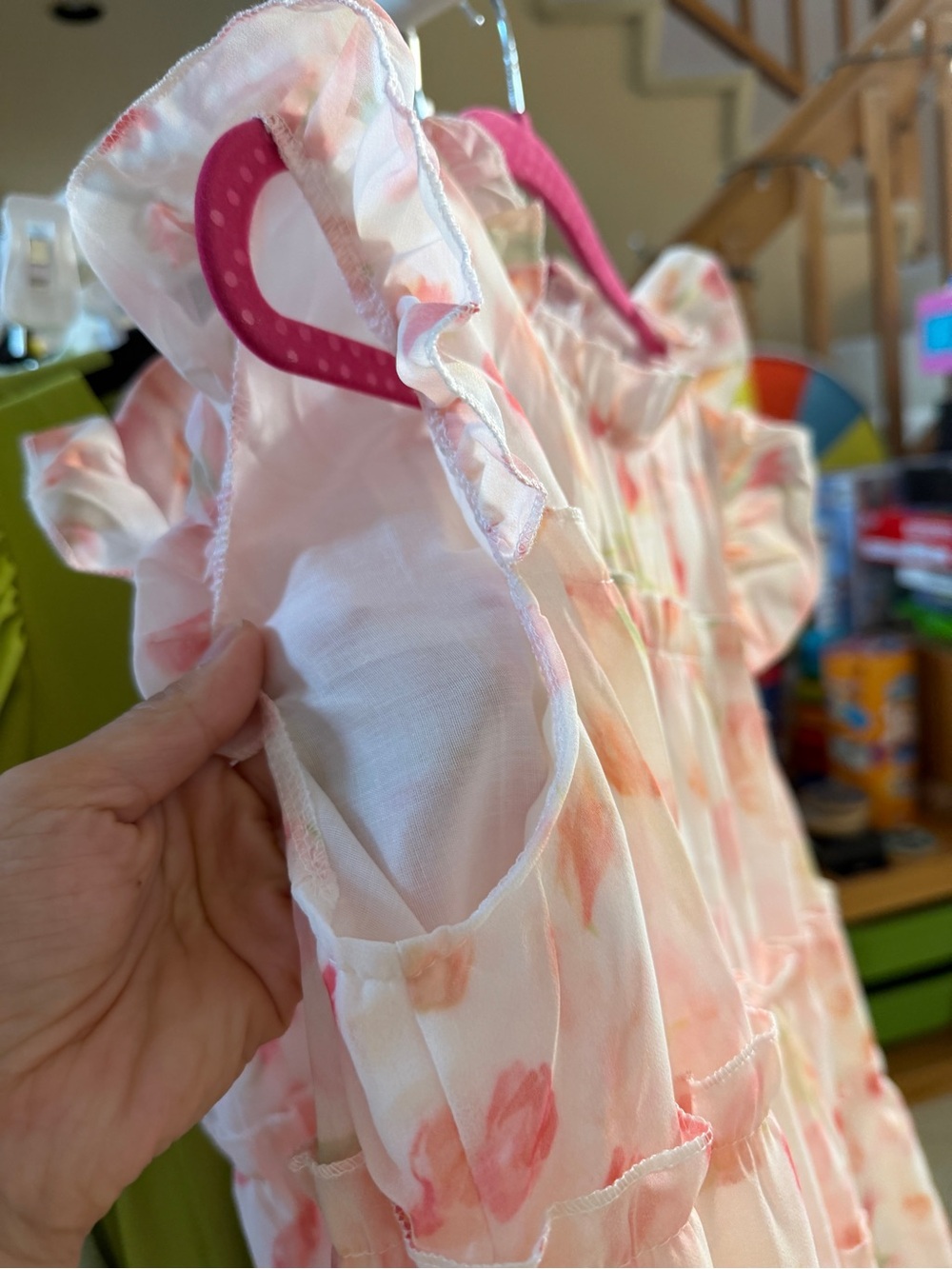 Girls' Floral Tiered Chiffon Dress - Pink 6-7 - Picture 10 of 12
